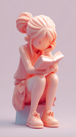 A serene statue of a girl engrossed in reading, capturing a moment of quiet contemplation and study.の素材