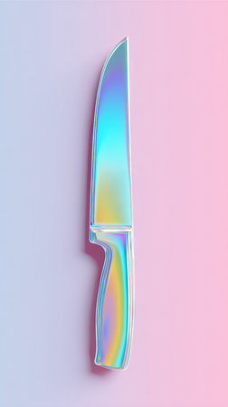 A holographic knife against a pastel backdrop, perfect for design.の素材