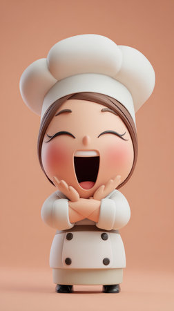 A cheerful chef with a big smile, ready to cook delicious food.の素材