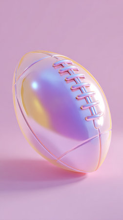 An iridescent American football on a pink background, perfect for sports or design projects.の素材