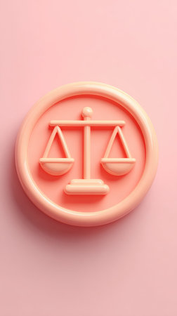 A minimalist illustration of the scales of justice, representing balance, fairness, and legal concepts.の素材