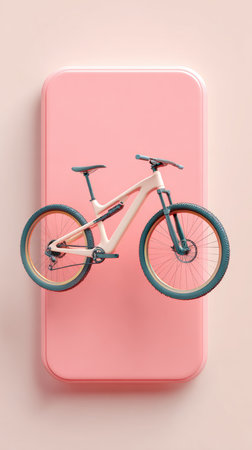 A white mountain bike is placed on a pink background, showcasing a minimalist design.の素材