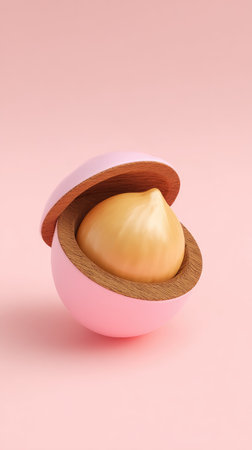 A beautifully styled image of a macadamia nut, presented in a pink sphere.の素材
