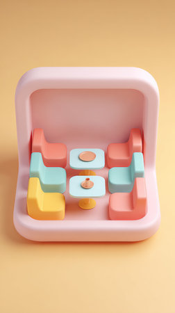 A miniature room interior design featuring colorful furniture and a cozy atmosphere.の素材