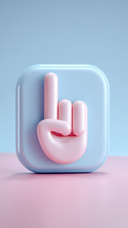 A 3D rendered icon of a hand gesture on a blue and pink background.の素材