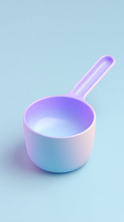 A close-up shot of a measuring scoop in pastel colors on a blue background.の素材