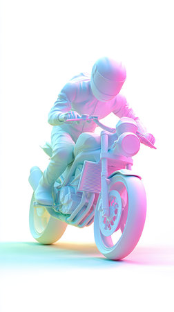 A vibrant image of a motorcycle rider in action, captured with a focus on movement and color.の素材