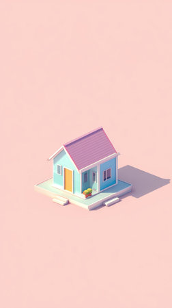 A charming illustration of a minimalist house set against a soft pink backdrop, perfect for design projects.の素材
