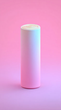 A cylindrical object with a pastel color gradient against a pink and purple backdrop.の素材