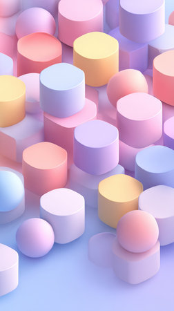 Abstract composition featuring pastel-colored cylinder shapes, creating a visually appealing and modern background.の素材