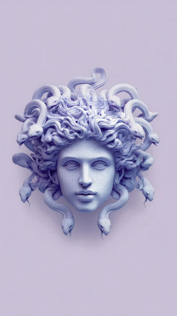 A beautiful sculpture of Medusa, the Gorgon from Greek mythology, with intricate details and a captivating aesthetic.の素材