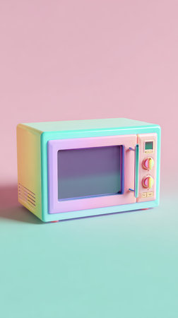 A pastel-colored microwave, perfect for adding a touch of whimsy to your kitchen. This appliance is a delightful blend of colors.の素材
