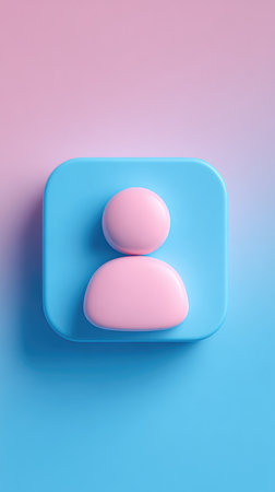 A minimalist user icon in pink and blue, set against a gradient background.の素材