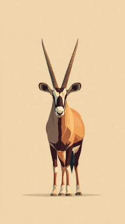 A stunning geometric illustration of an oryx, showcasing its elegant form and distinctive horns against a neutral background.の素材