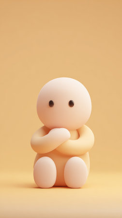A minimalist figure in a meditative pose, conveying peace and introspection. Soft colors and smooth textures enhance the sense of calm.の素材