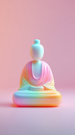 A serene Buddha statue in a rainbow of pastel colors, perfect for meditation and mindfulness.の素材