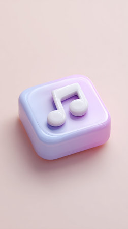 A 3D rendered music app icon with a musical note on a pastel background.の素材