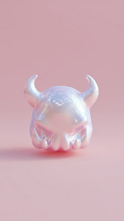 A captivating iridescent devil skull figurine set against a soft pink backdrop, creating a unique and artistic visual.の素材