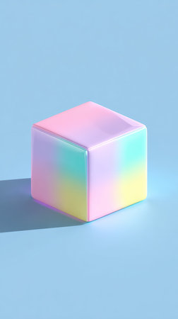 A pastel-colored cube against a light blue background, showcasing geometric simplicity.の素材