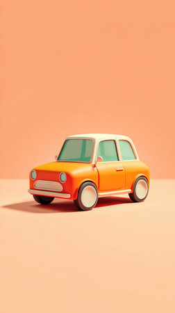 A vibrant orange car model set against a peach backdrop, creating a cheerful and minimalist aesthetic.の素材
