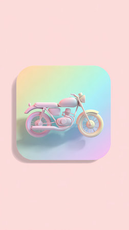 A pastel-colored motorcycle against a soft, gradient background, evoking a sense of whimsy and fantasy.の素材