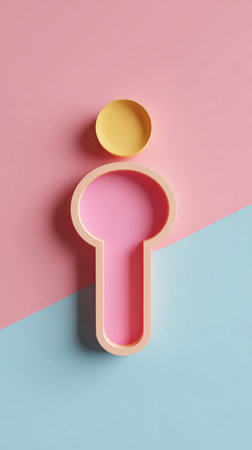 A top-down shot of a pink cookie cutter on a pastel background.の素材