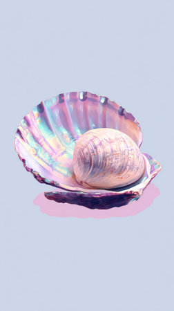 A close-up of a pearl nestled inside a seashell, showcasing its beauty and texture.の素材