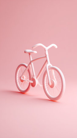 A minimalist studio shot of a pink bicycle against a matching pink backdrop, emphasizing simplicity and design.の素材