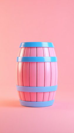 A pink barrel with blue accents is centered on a pink background, creating a visually appealing image.の素材