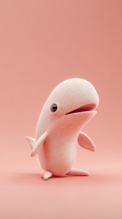 A charming pink beluga whale sculpture against a matching pink backdrop, perfect for whimsical designs.の素材
