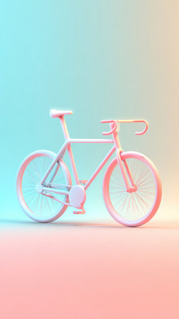 A minimalist pink bicycle set against a gradient background, showcasing a clean and modern design.の素材