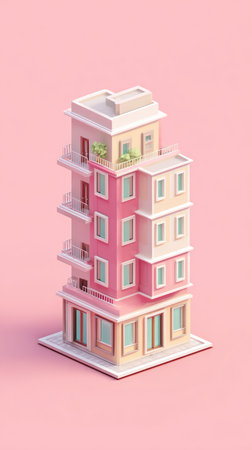 A vibrant illustration of a pink building, showcasing modern architectural design and aesthetic appeal.の素材