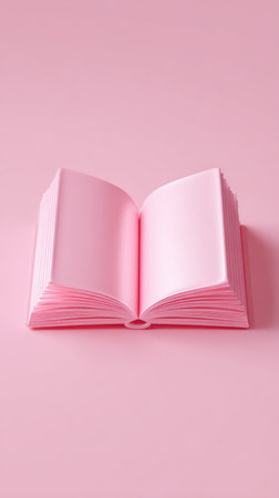 An open pink book on a pink background, perfect for reading and learning.の素材