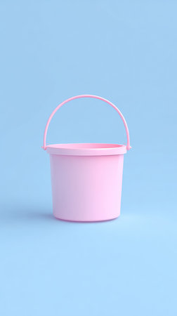 A pink bucket with a handle, set against a light blue backdrop.の素材