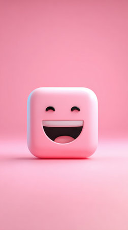 A pink square emoji with a smiling face, perfect for conveying happiness.の素材