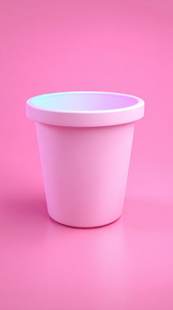 A pink cup is placed on a pink surface, creating a minimalist aesthetic.の素材