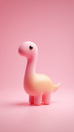 A cute pink dinosaur toy stands on a pink background, creating a playful and adorable scene.の素材