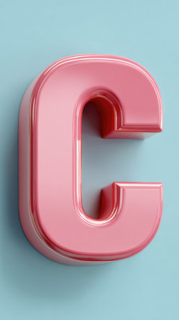 A pink letter C against a light blue backdrop, minimalist style.の素材