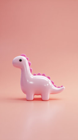 A cute pink dinosaur toy figurine on a matching pink background, perfect for children.の素材