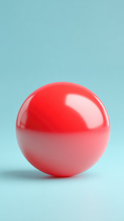 A vibrant red sphere against a soft blue backdrop, ideal for visual projects.の素材