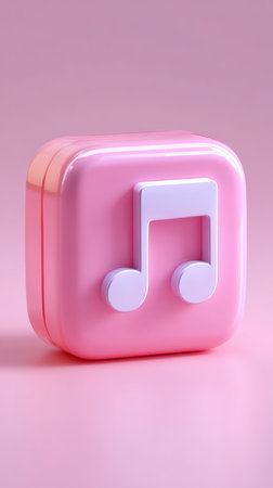 A charming pink music icon, perfect for design projects. This image features a stylized musical note on a square background.の素材