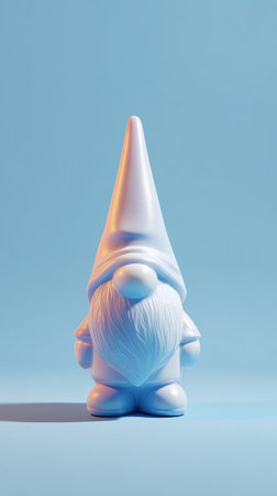 A whimsical gnome statue illuminated by blue light, showcasing a minimalist artistic aesthetic.の素材