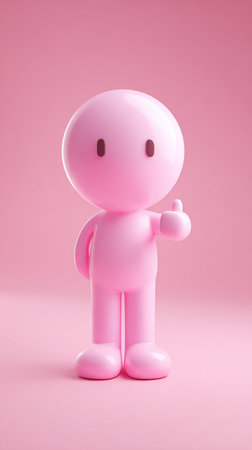 A pink figure giving a thumbs up gesture against a pink background, minimalist design.の素材