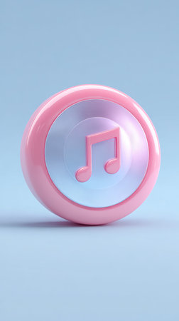 A pink music note icon on a light blue background, perfect for music-related designs.の素材
