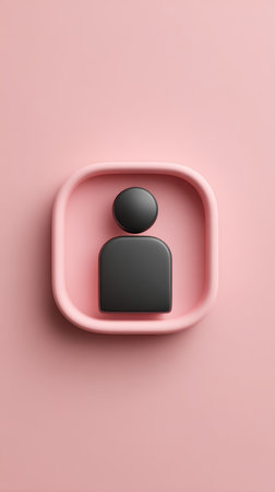 A pink icon of a person in a square frame on a pink background.の素材