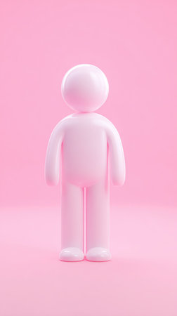 A pink figure stands in front of a pink background, creating a minimalist and monochromatic scene.の素材