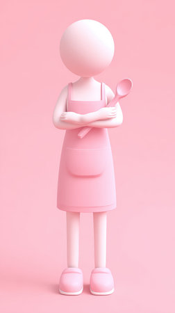 A pink figure with crossed arms and a spoon, standing in a pink environment.の素材
