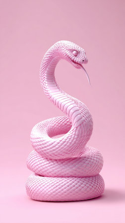 A pink snake sculpture against a matching pink backdrop, creating a visually striking image.の素材