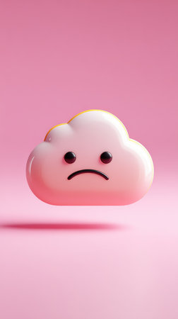 A cute illustration of a sad cloud on a pink background.の素材
