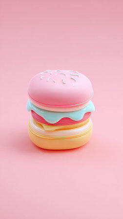 A vibrant pink burger with layers of colorful ingredients, perfect for food-related projects.の素材